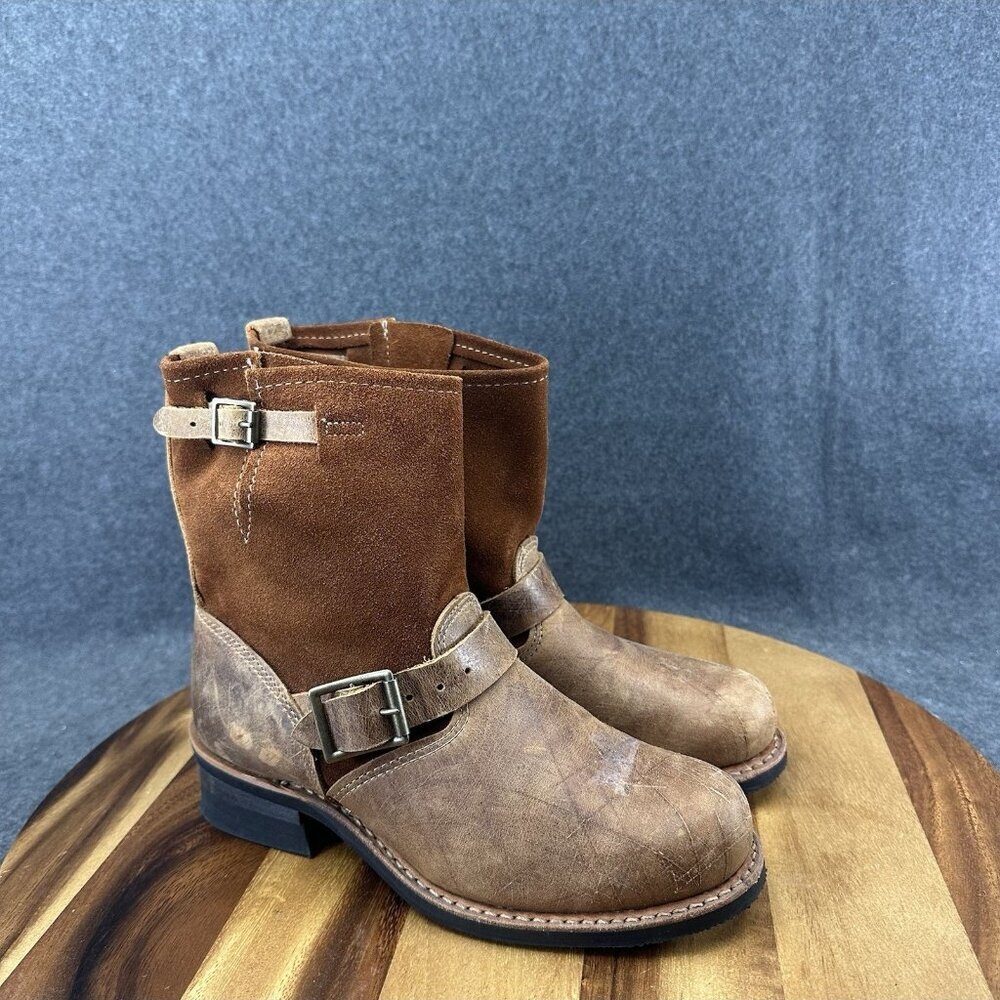 Vintage Distressed Moto Engineer Boots Brown Leather Suede MaxiTred Women's 7M - Picture 2 of 11